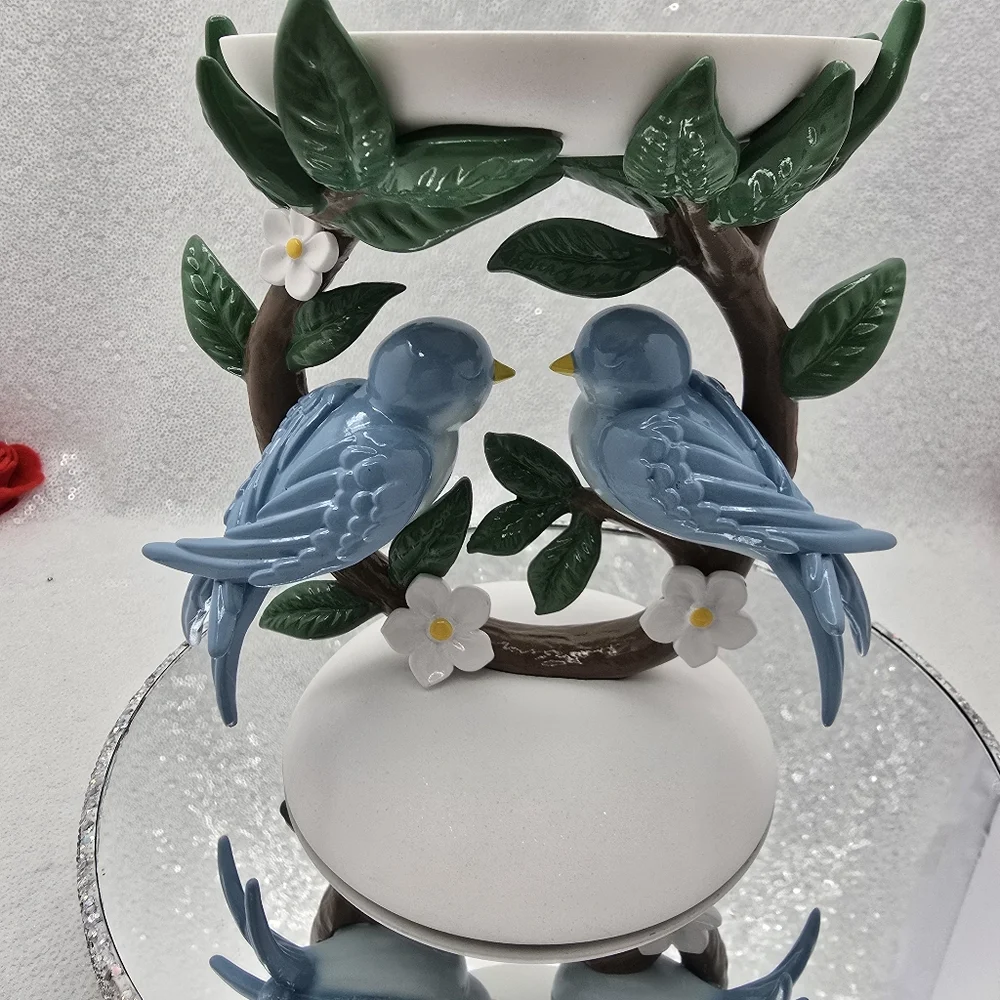 Bluebirds On A Branch 3 Wick Candle Holder Pedestal Lovebirds Bath & Body Works - Picture 2 of 15